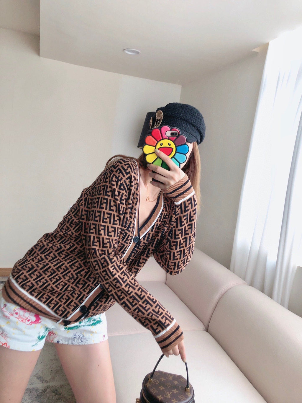 F Print Fashion Cardigan Sweater XC0823040761