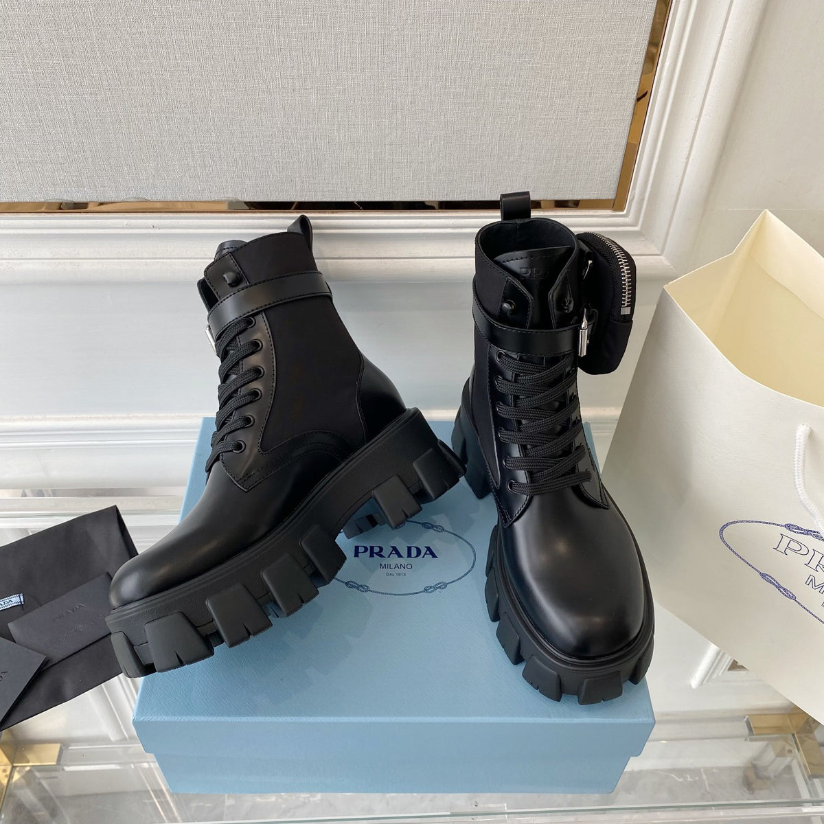 P Fashion Nylon Patchwork Pocket Boots 0724111204