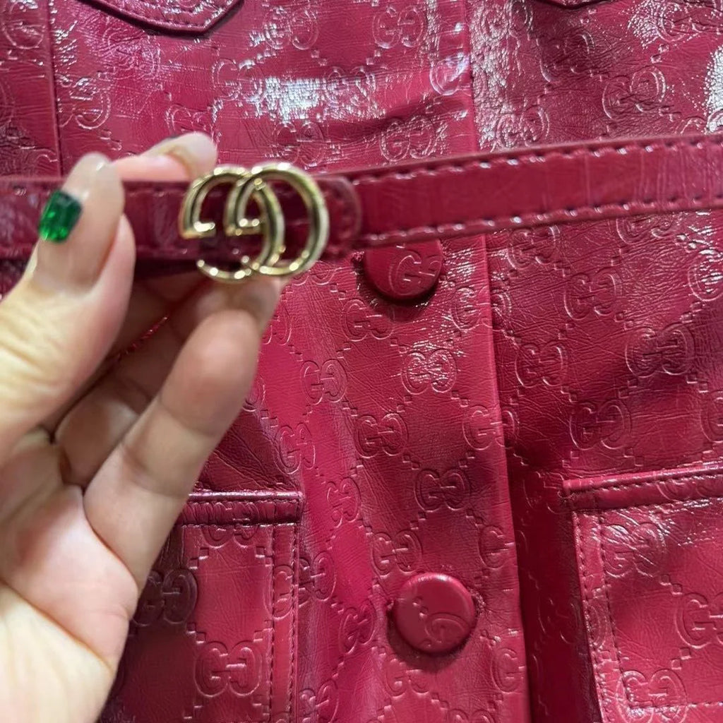 New Women's Leather Jacket with Belt - Stylish and Versatile 1025102401