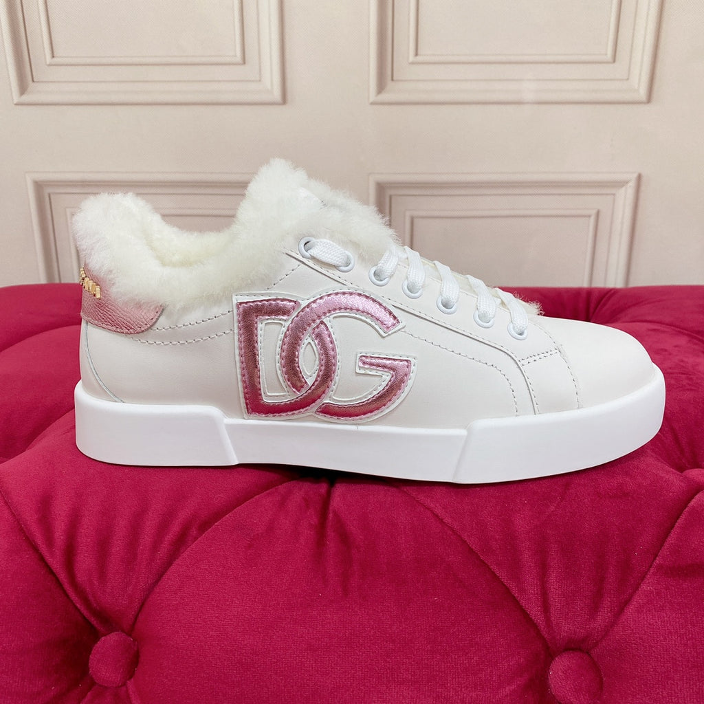 New White Wool Lined Flat DG Sneakers XC24092322