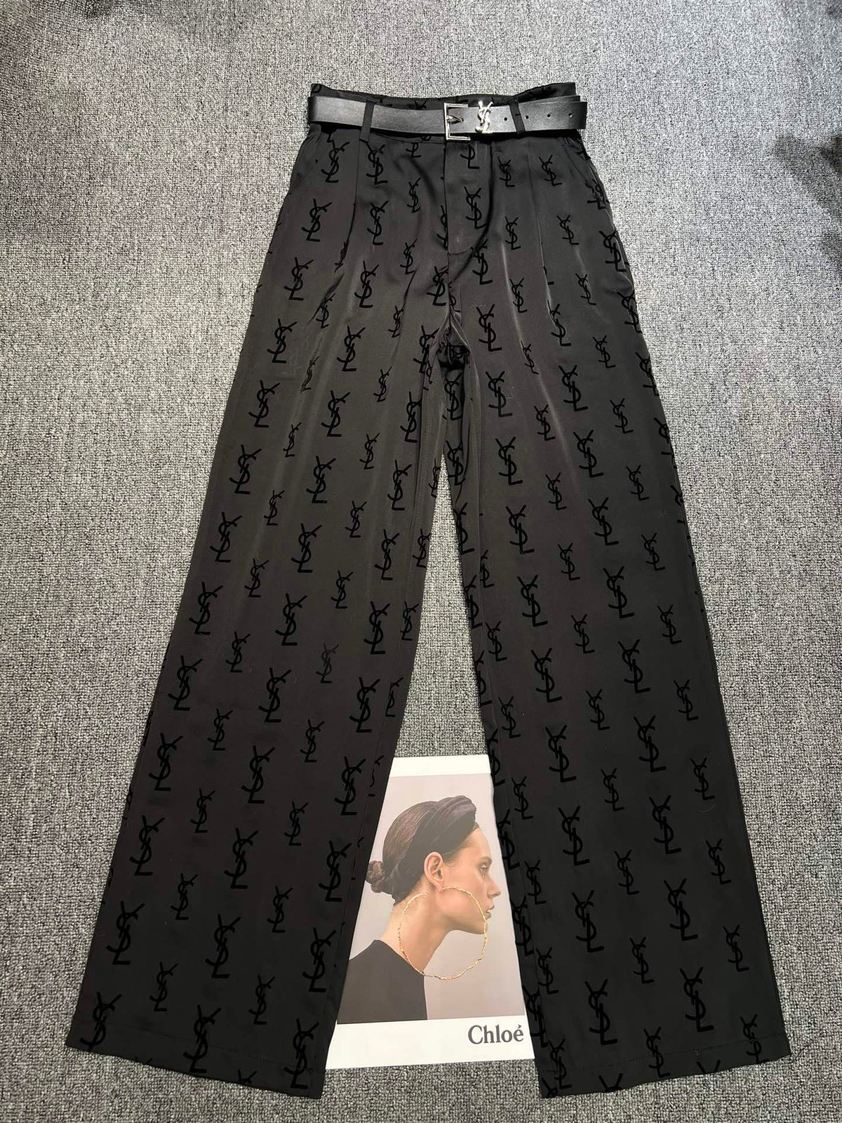 Flocked letter logo wide leg pants (with belt) 1824021906