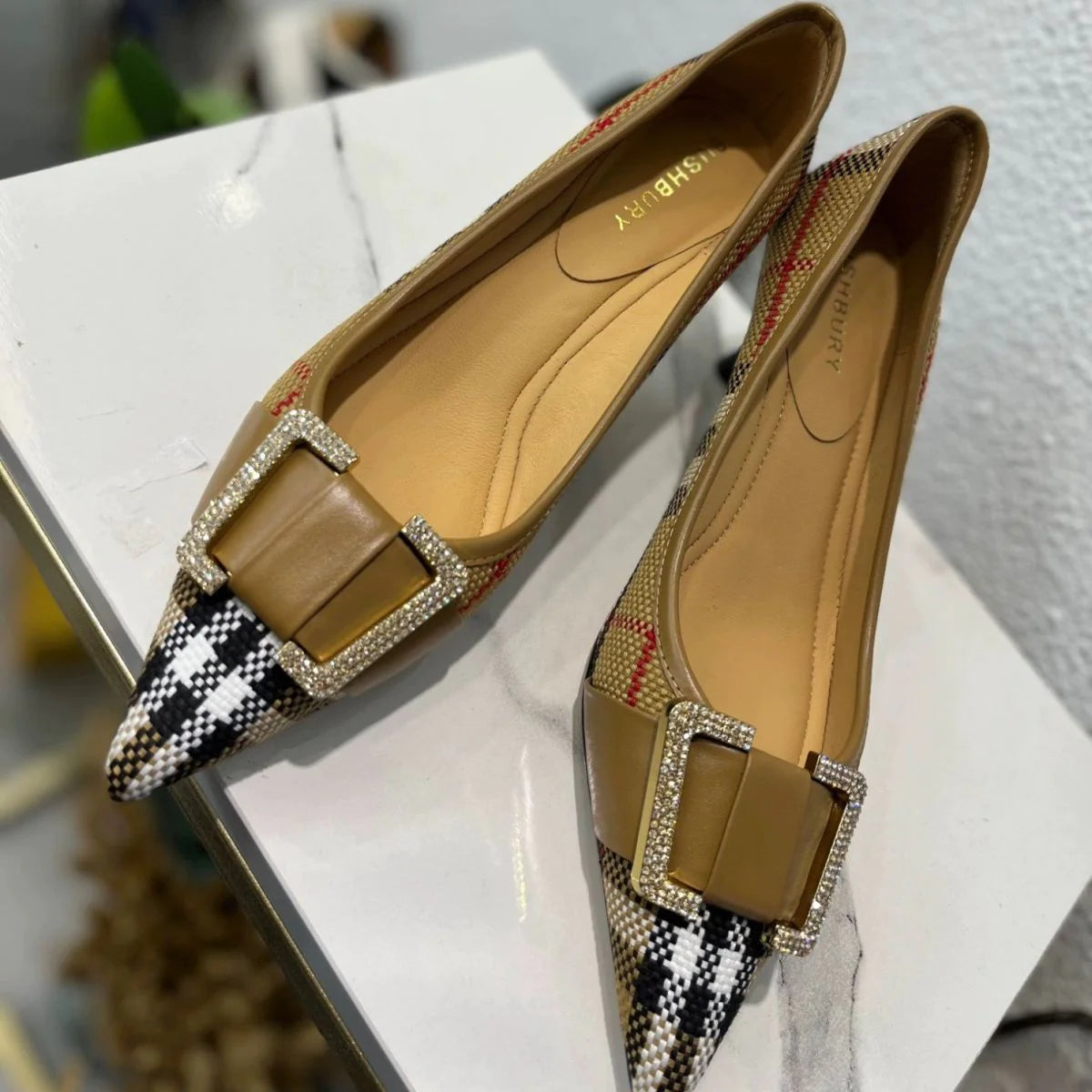 Thin Heel Checkered Buckle Fashion High Heel Shoes Single Shoes 1024022604