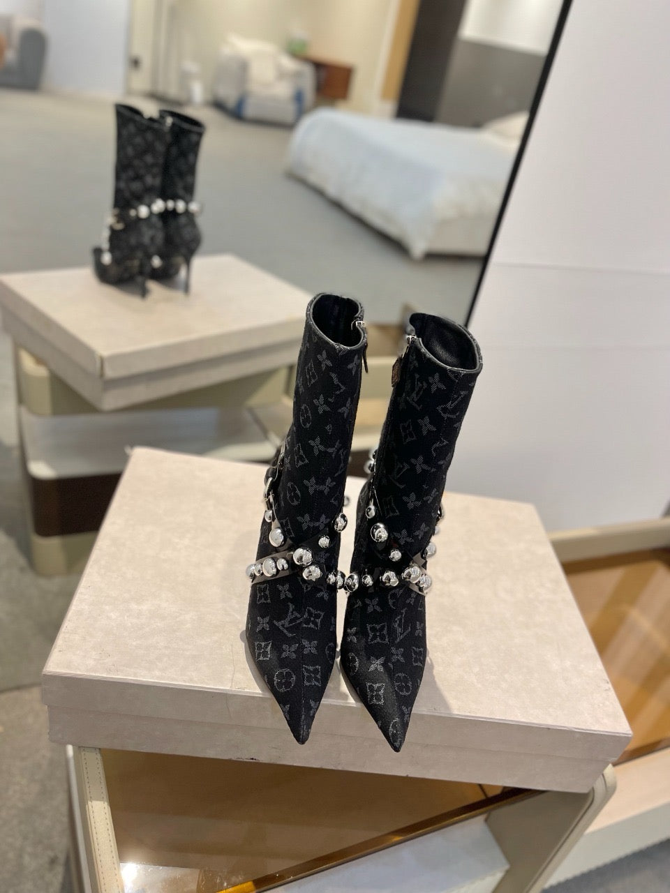 L fashion printed high-heeled leather boots 0724102304