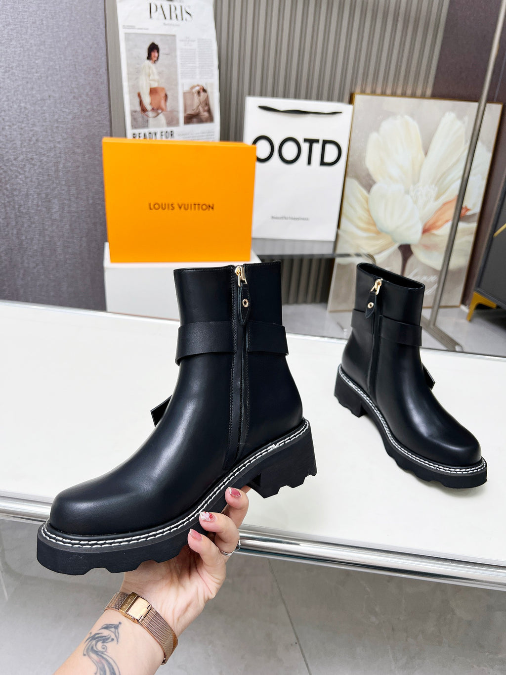 L fashion printed leather boots 0724102313