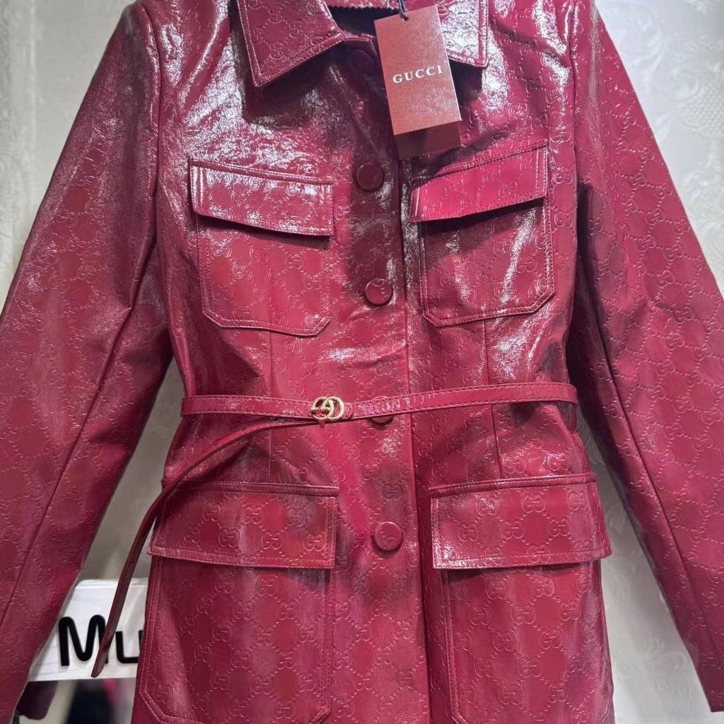 New Women's Leather Jacket with Belt - Stylish and Versatile 1025102401