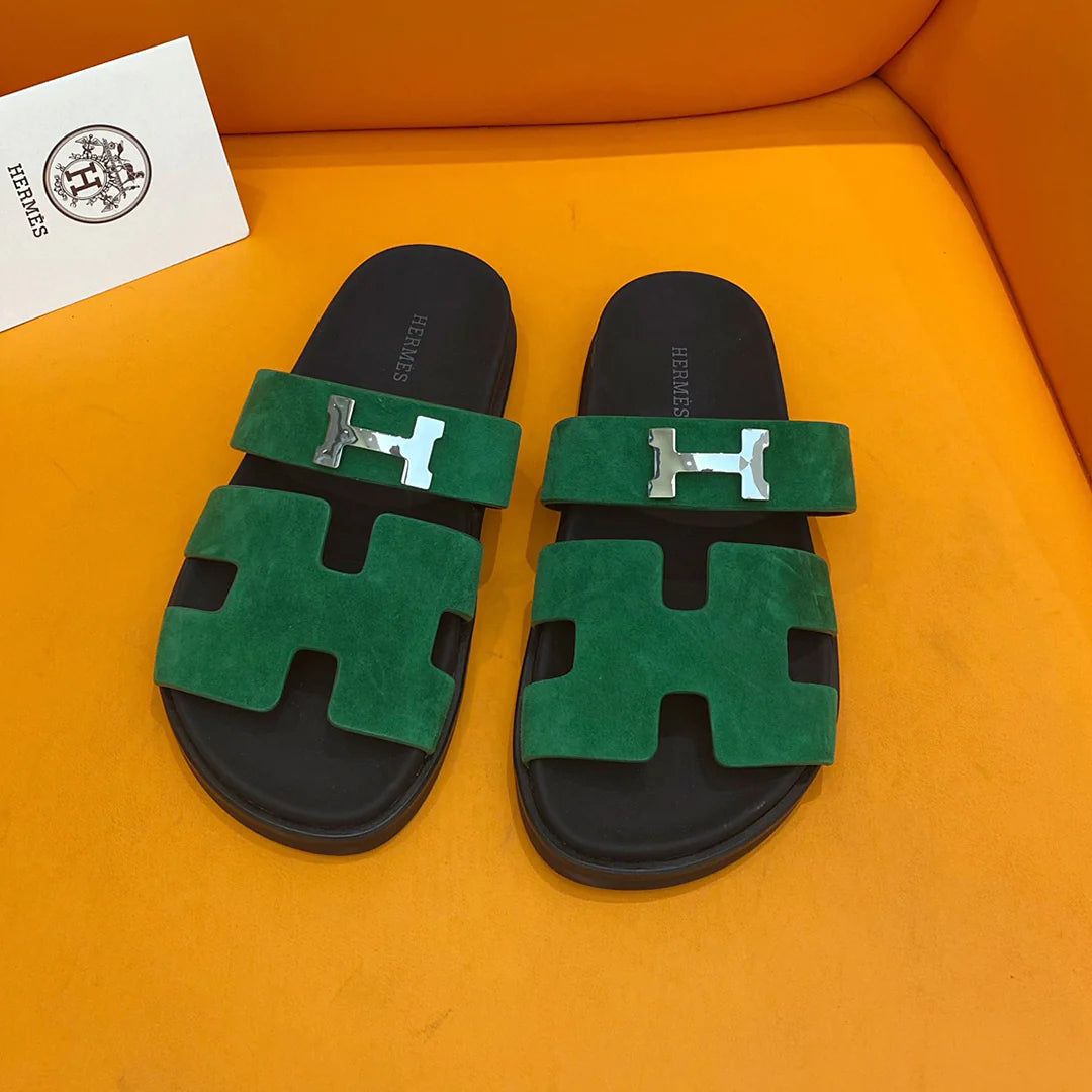 Classic H logo buckle with Velcro flat sandals and slippers for both men and women 1024032002