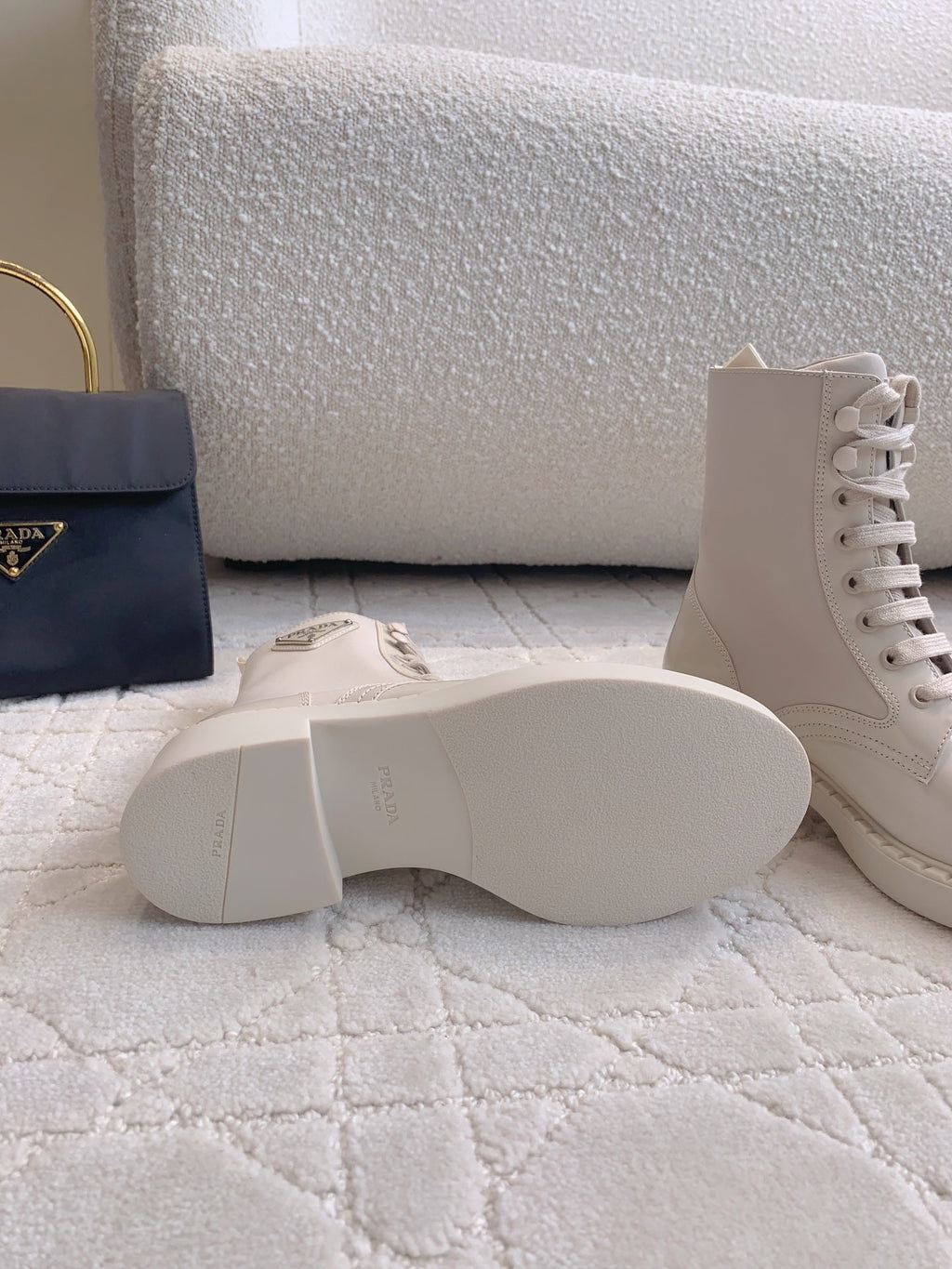P Fashion White Leather High Top Boots 0724101804