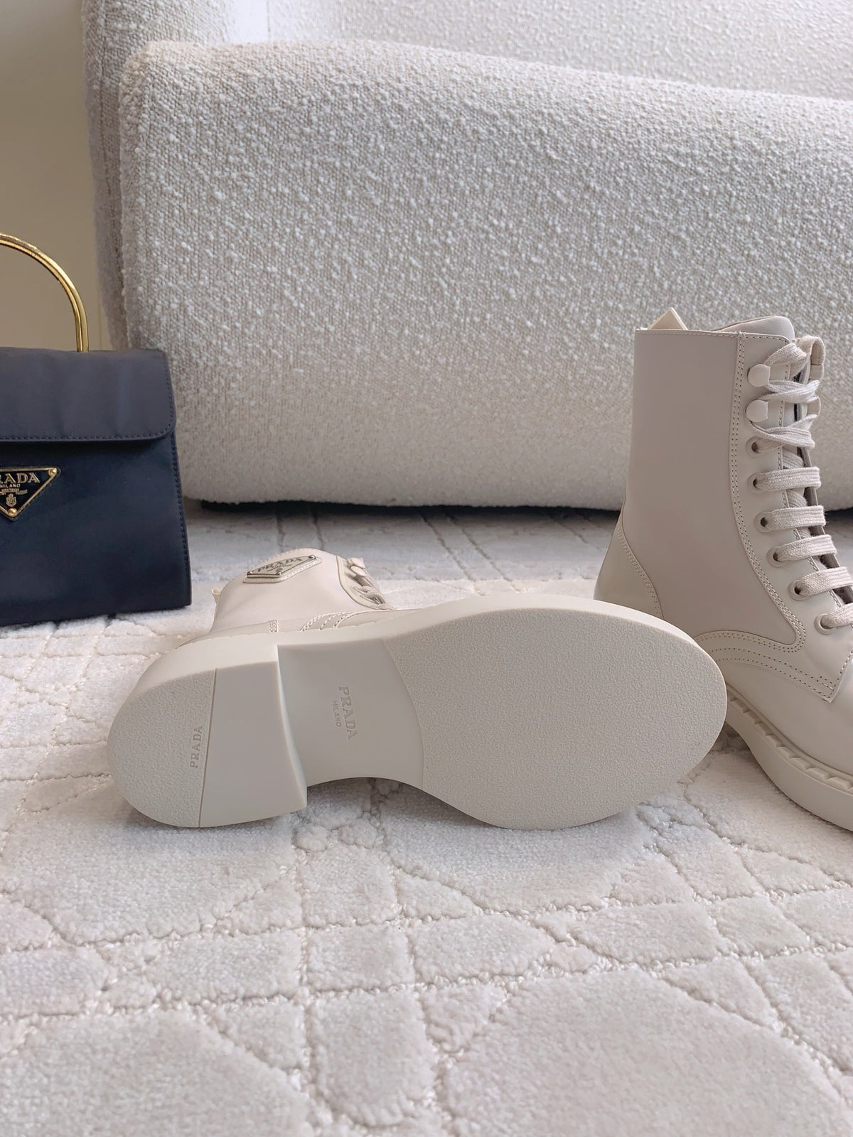 P Fashion White Leather High Top Boots 0724101804