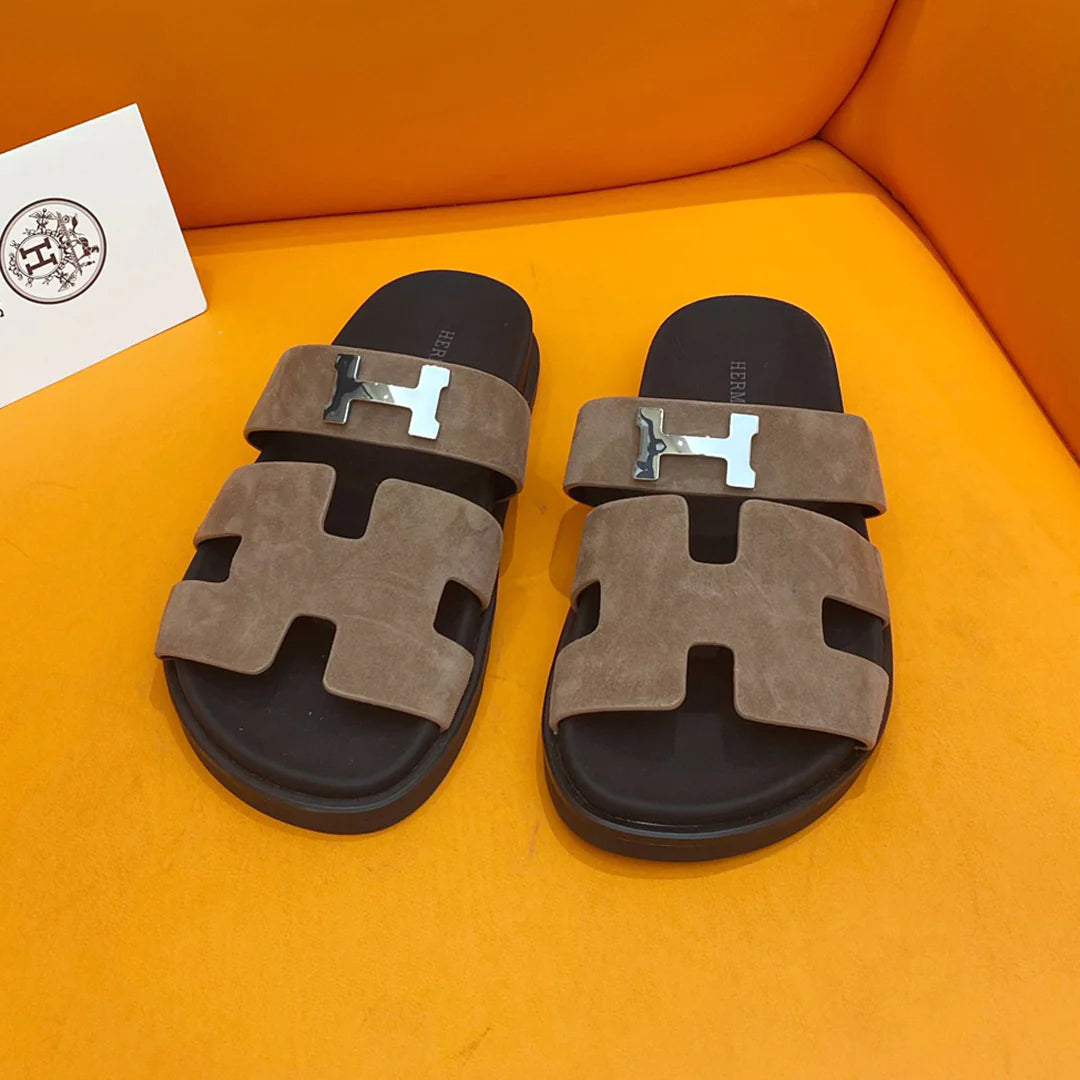 Classic H logo buckle with Velcro flat sandals and slippers for both men and women 1024032002