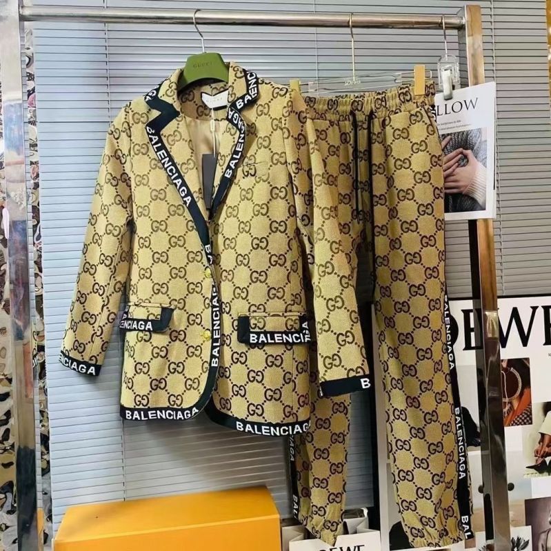 Full Letter Jacquard Retro Suit New Stand Collar Jacket Pants Two-piece Set PD0223082501