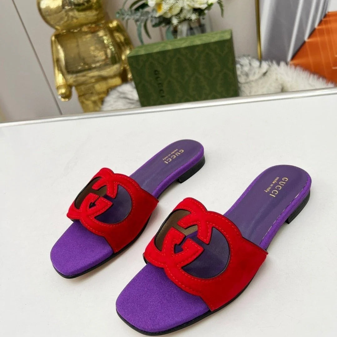 New Classic Leather Embossed Square Toe Plus Size Flat Sandals 1024062719