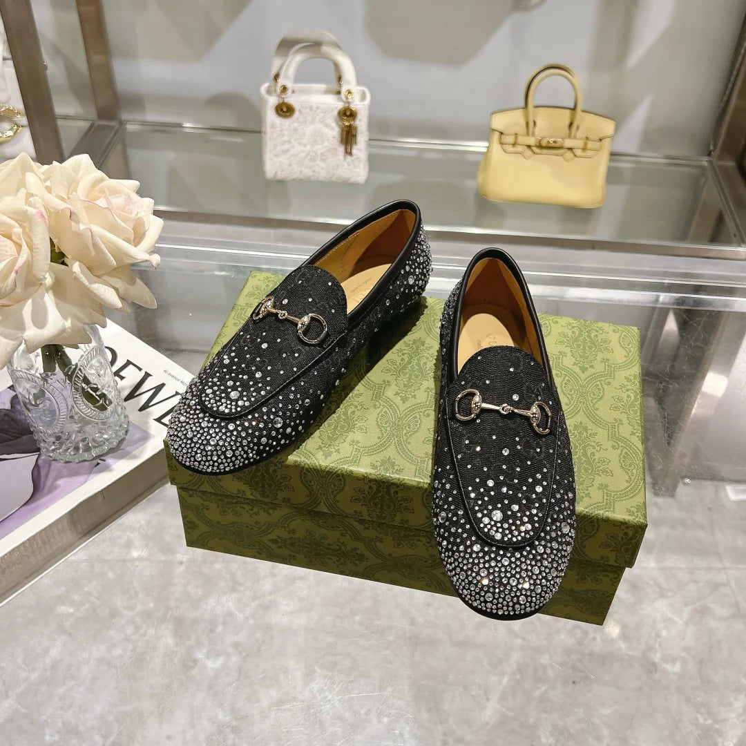 Women's New Rhinestone Horsebit Buckle Loafers 1025011710