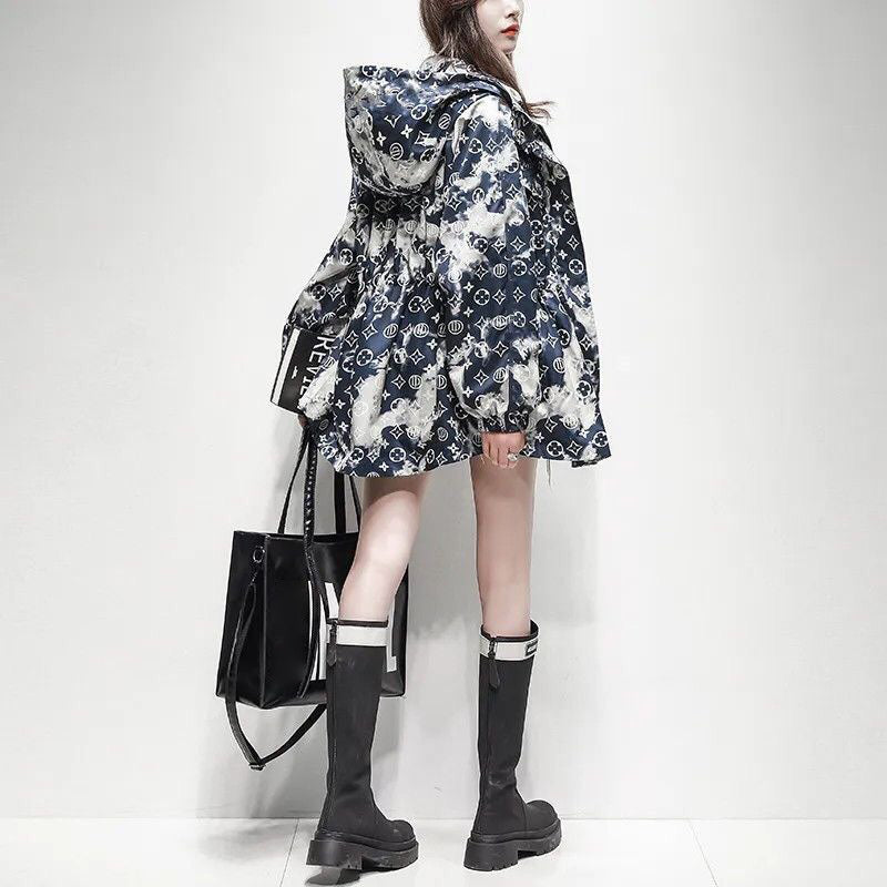 Fashion hooded mid length trench coat PD1023101123