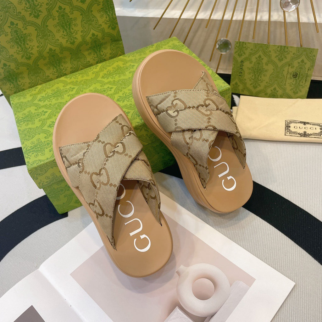 Gucc1 top fashion thick-soled lightweight printed slippers 0724030806