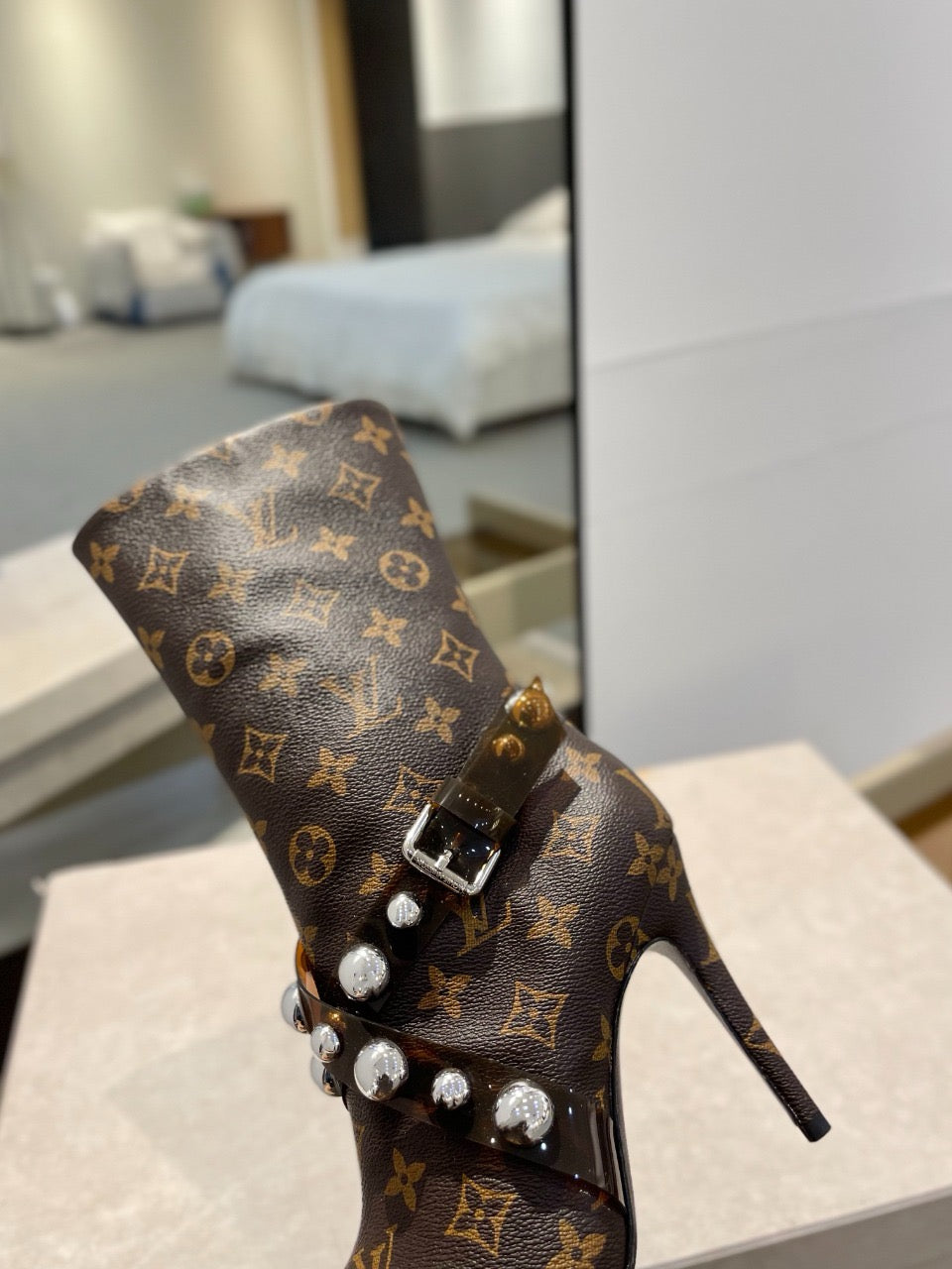 L fashion printed high-heeled leather boots 0724102304