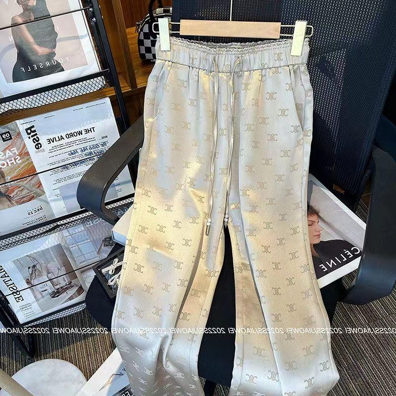 New Printed Straight Leg Pants Casual Pants Satin 1024042716