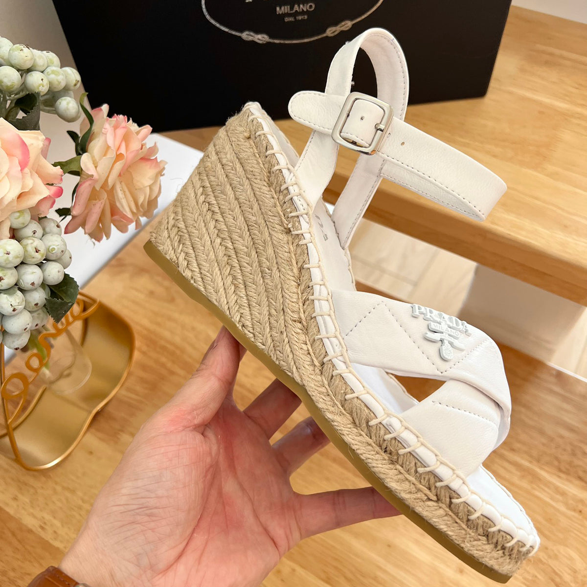 P Braided round toe wedge heel lace-up sandals bucket shoes 0724070904