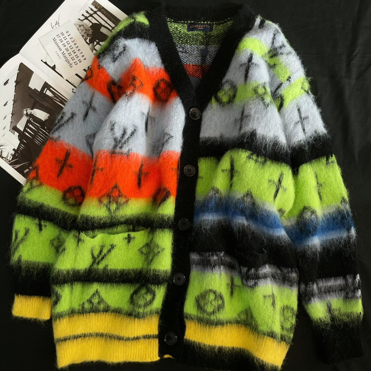 Rainbow contrast v-neck mohair knitted cardigan XC0823102701