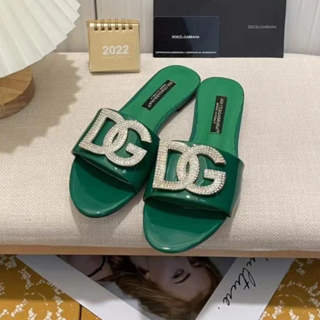 New Open Toe Flat Rhinestone Beach Slippers 1024070926