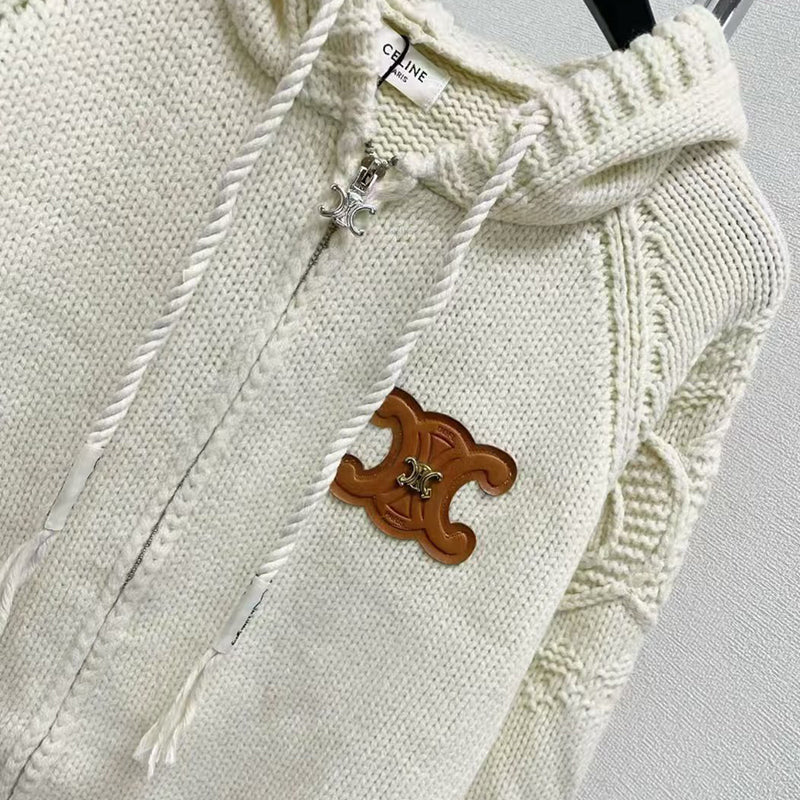 New loose knit hooded Fried Dough Twists cardigan 1024092917
