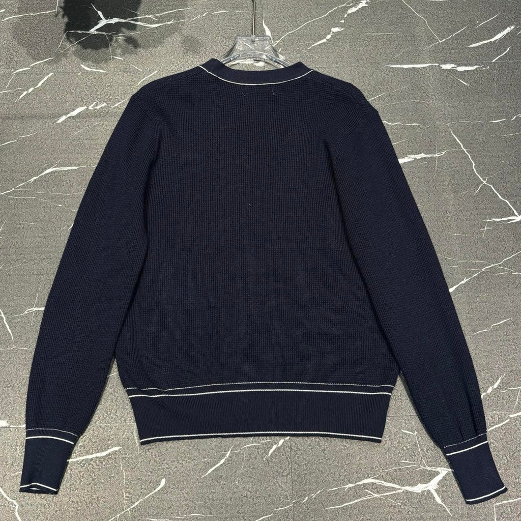 New Color-Blocked Pocket V-Neck Long-Sleeve Knit Sweater 1025092323
