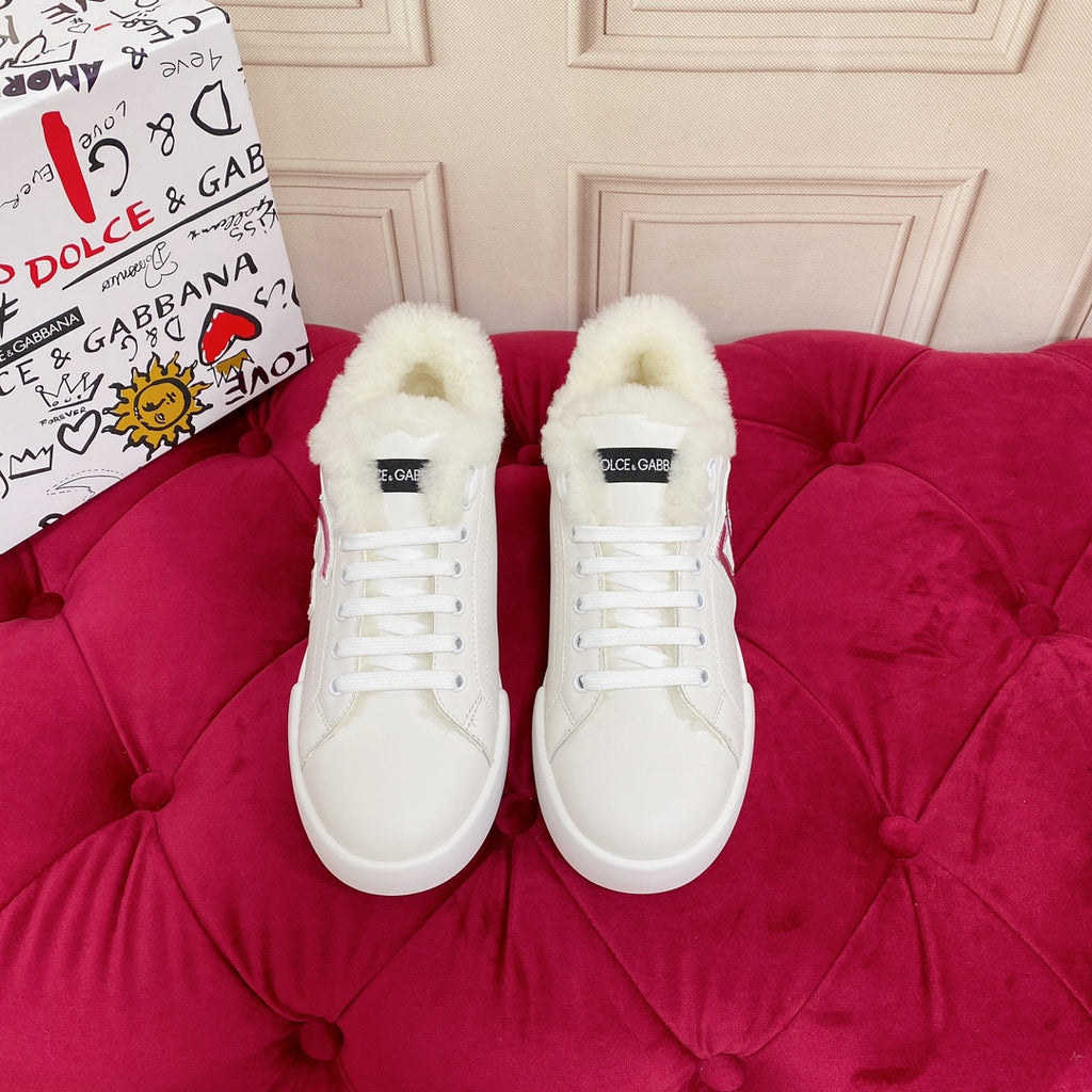 New White Wool Lined Flat DG Sneakers XC24092322