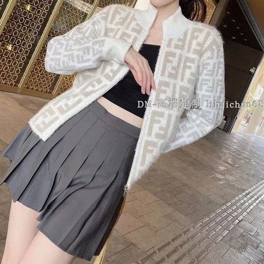 Lettering logo stand collar knitted cardigan slim fit sweater PD0823112108