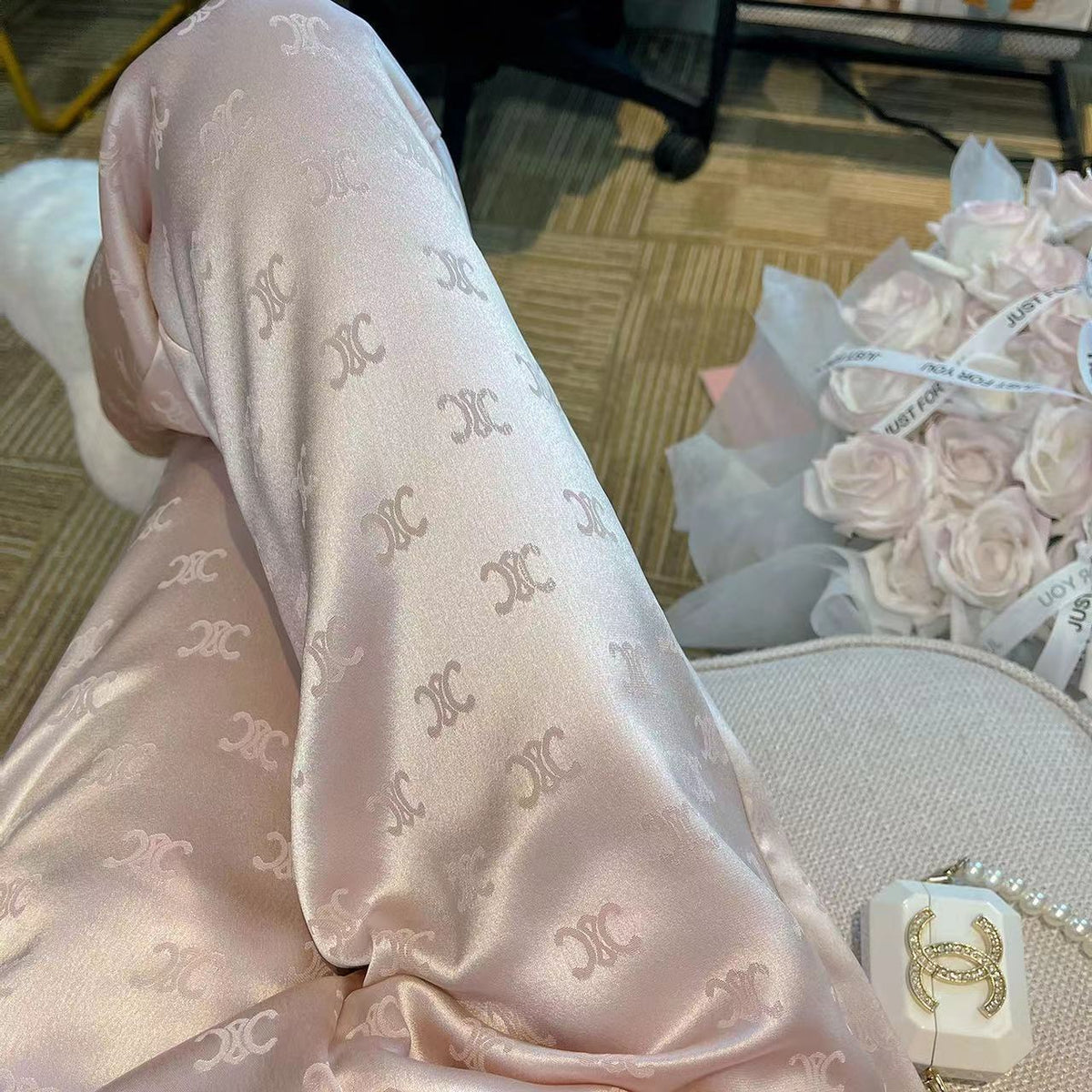 New Printed Straight Leg Pants Casual Pants Satin 1024042716