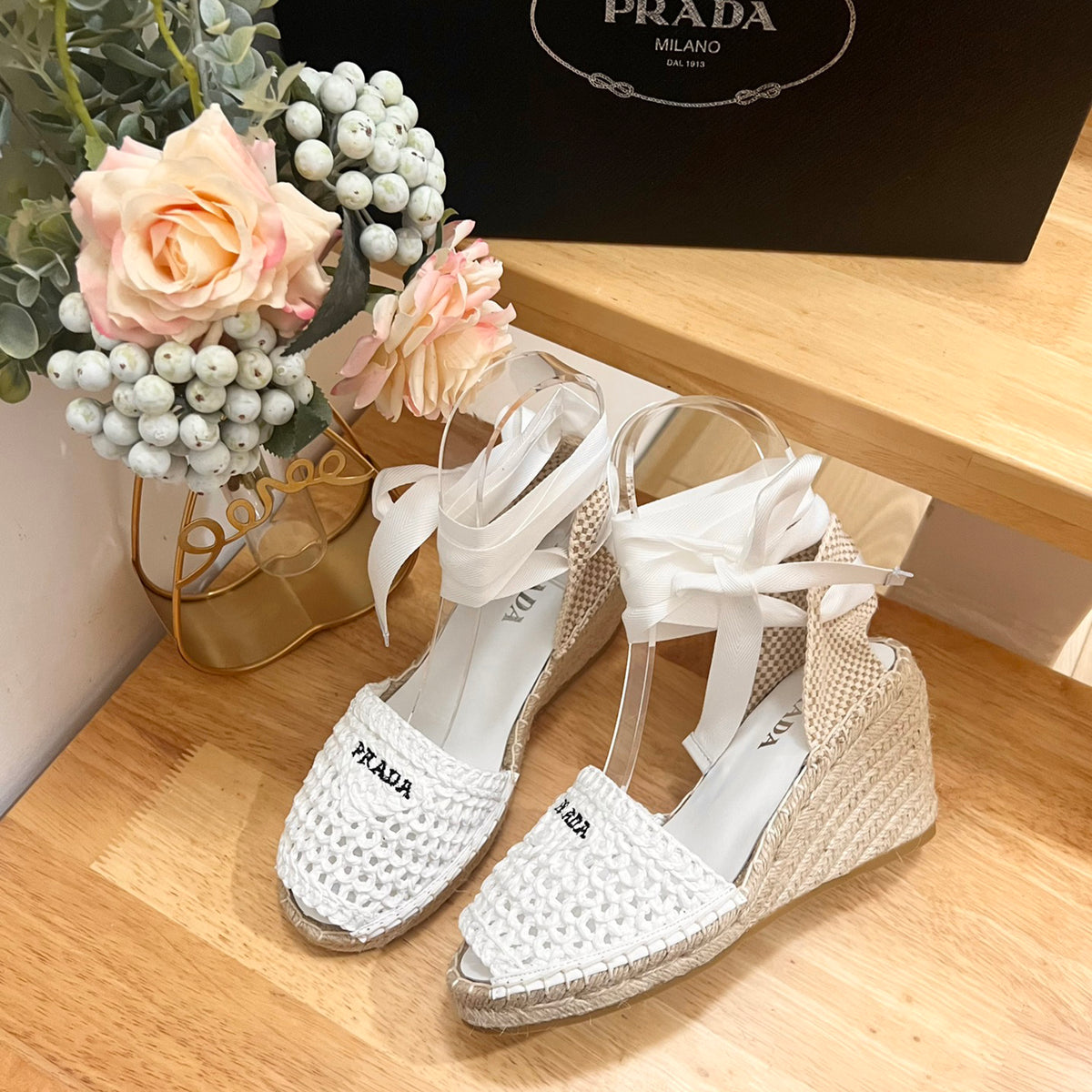 P Braided round toe wedge heel lace-up sandals bucket shoes 0724070902