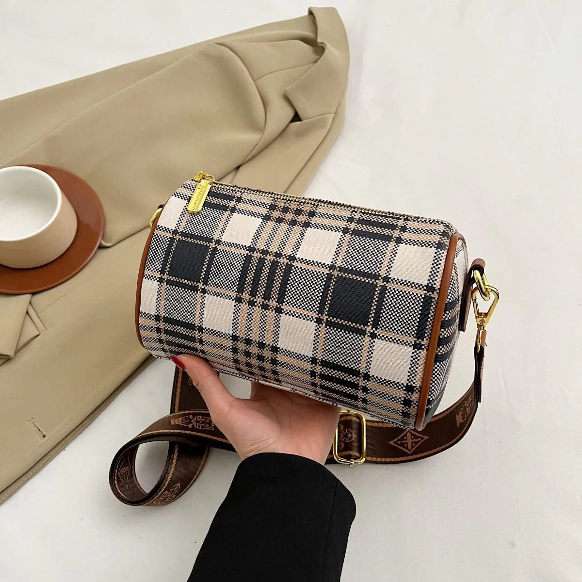 Shoulder Crossbody Pillow Bag Large Capacity Retro Check All-Match Bag 1024042713