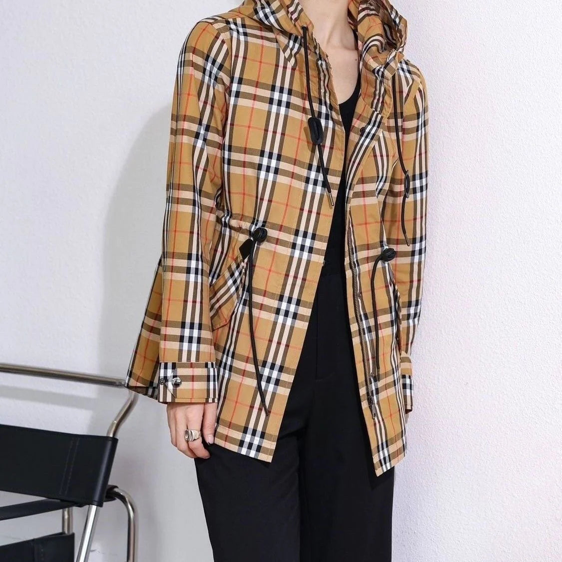 Early spring new fashionable plaid hooded jacket 1024022305