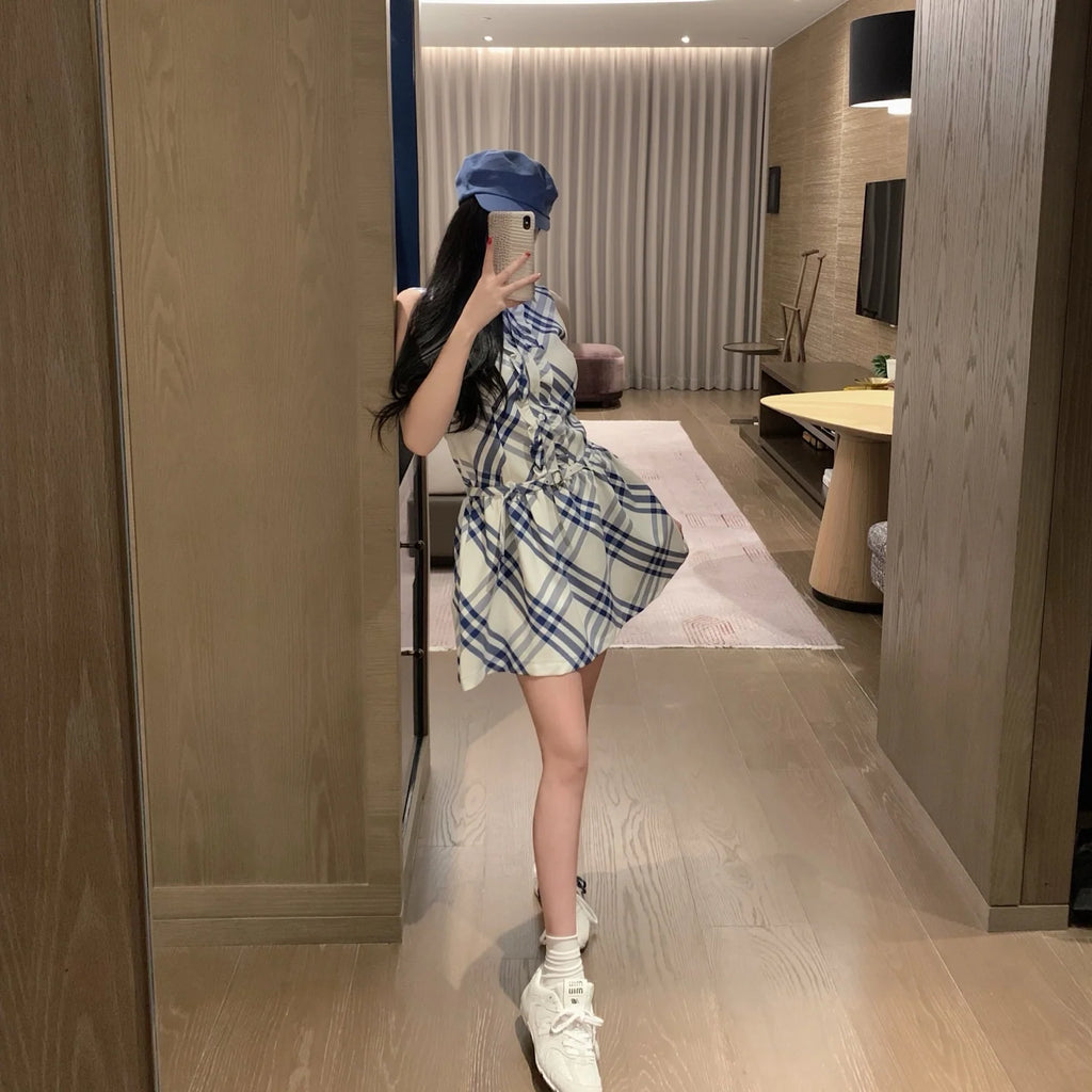 Classic pure cotton checkered vest dress 1426020203