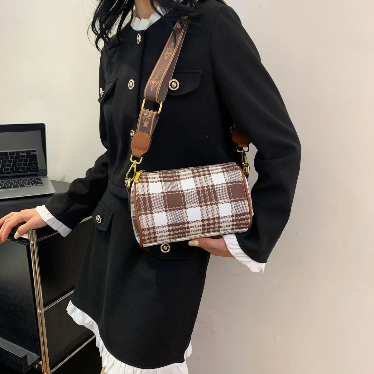 Shoulder Crossbody Pillow Bag Large Capacity Retro Check All-Match Bag 1024042713
