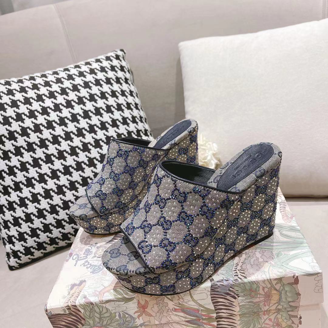 G new printed sequins platform ladies slippers XC07061201