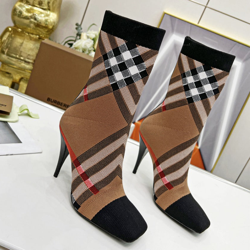 B-Plaid High Heel Boots XC07070515