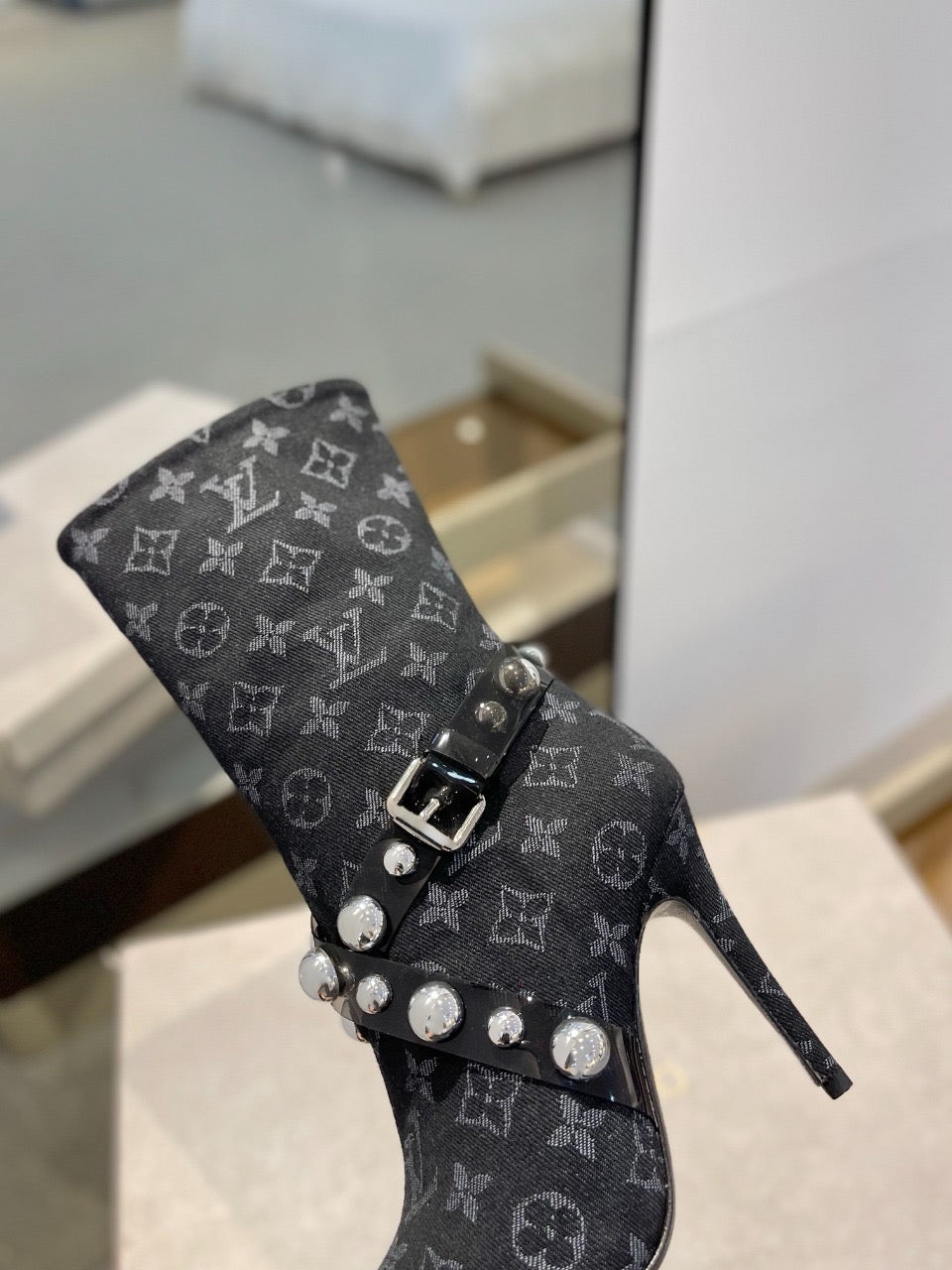L fashion printed high-heeled leather boots 0724102304