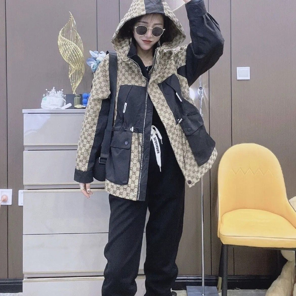 Loose contrasting color casual trench coat 0823120503