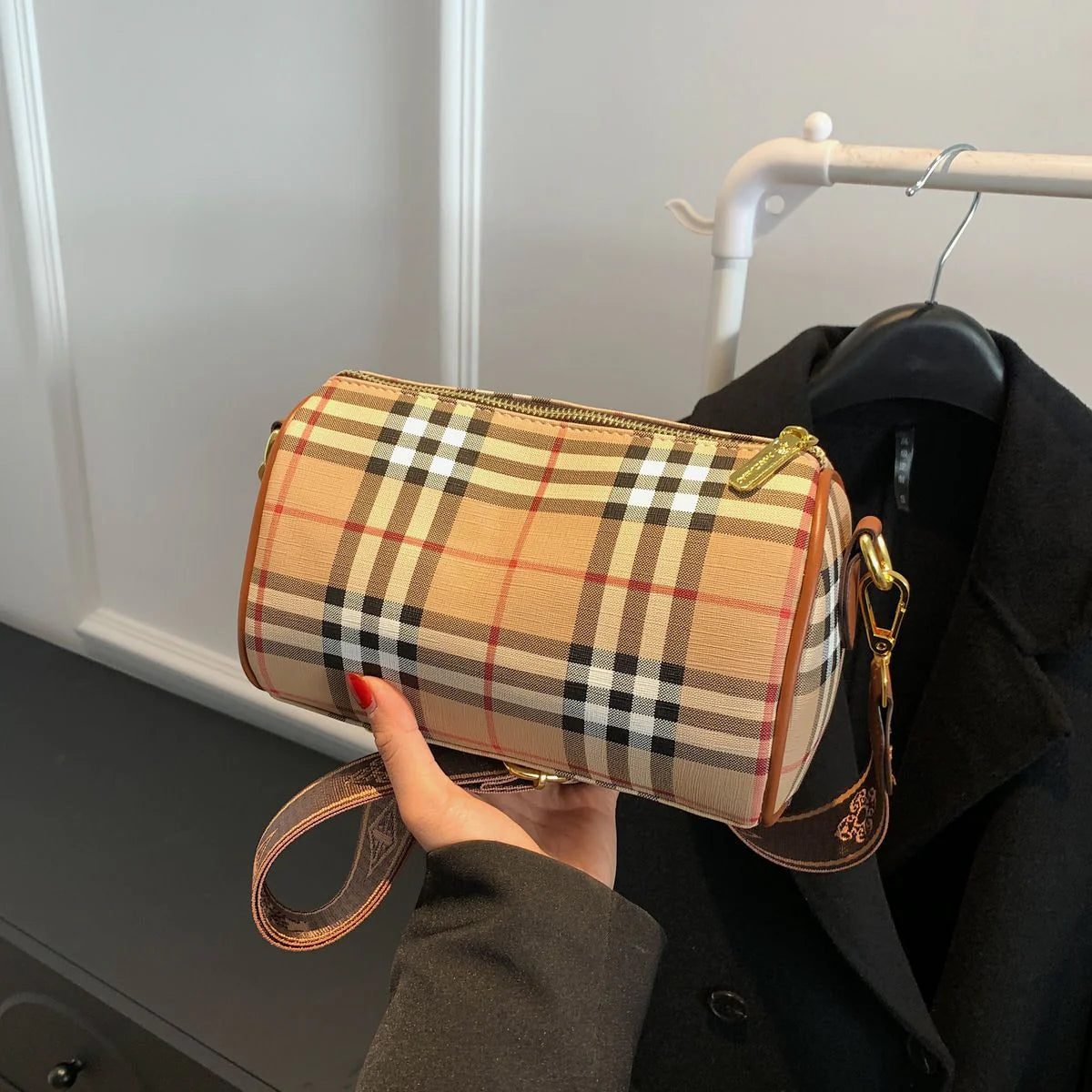 Shoulder Crossbody Pillow Bag Large Capacity Retro Check All-Match Bag 1024042713
