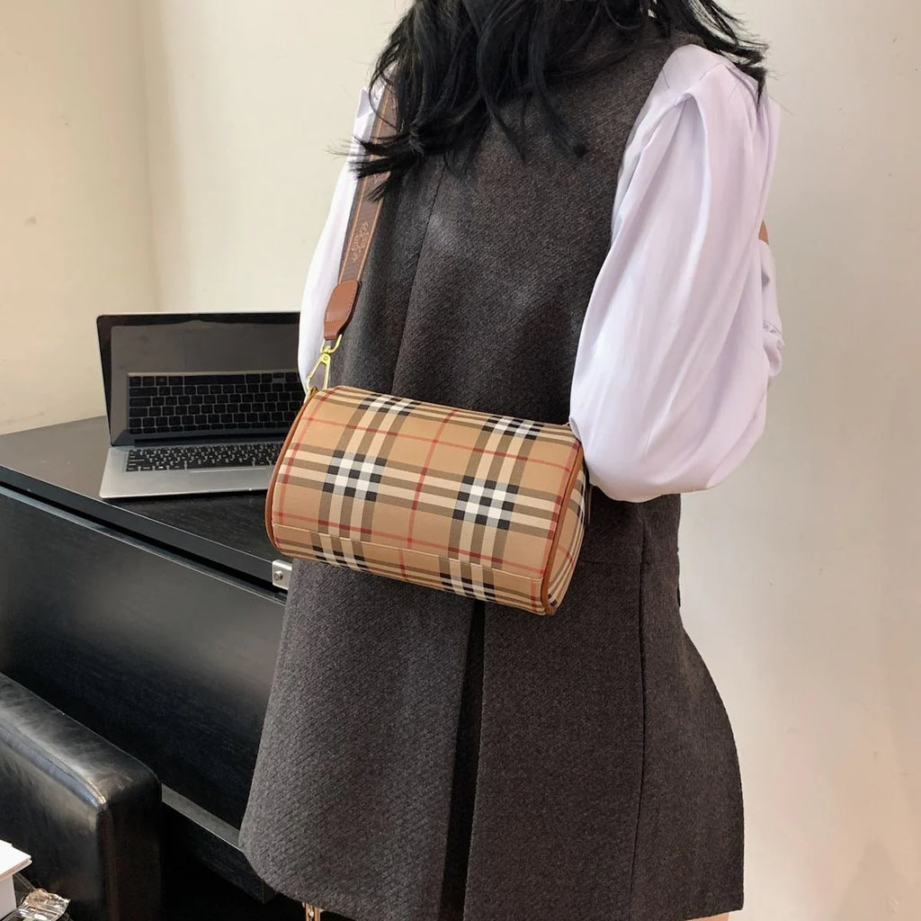 Shoulder Crossbody Pillow Bag Large Capacity Retro Check All-Match Bag 1024042713