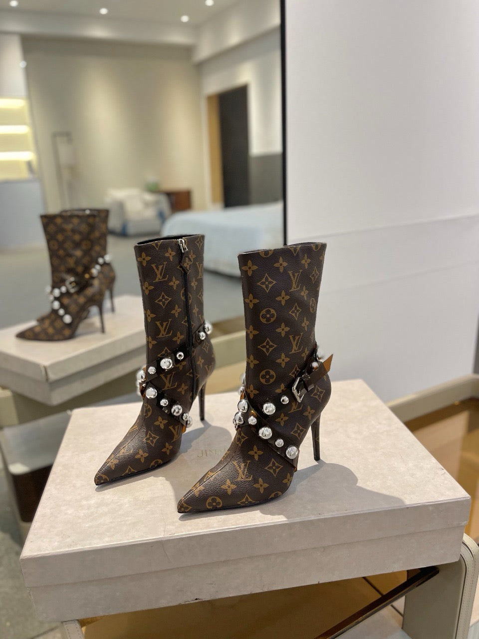 L fashion printed high-heeled leather boots 0724102304