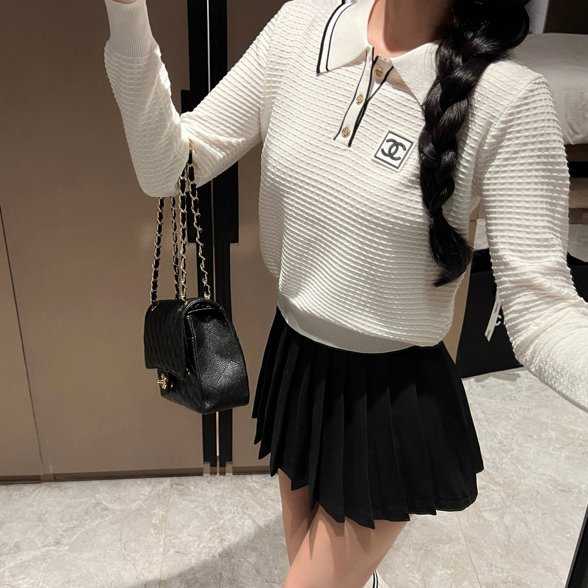 Stand collar knitted long sleeve sweater 0724090303