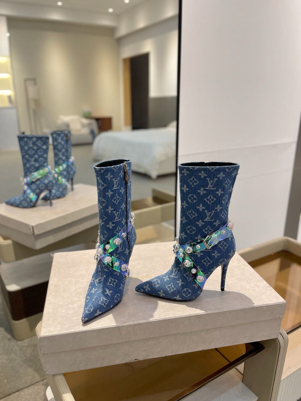 L fashion printed high-heeled leather boots 0724102304