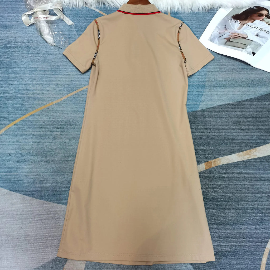 New Classic Ribbon Lapel Patchwork Dress 1025051322
