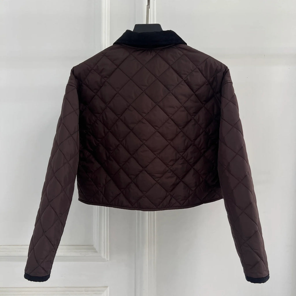 New Diamond-Patterned Cropped Cotton Jacket for Women 10251017