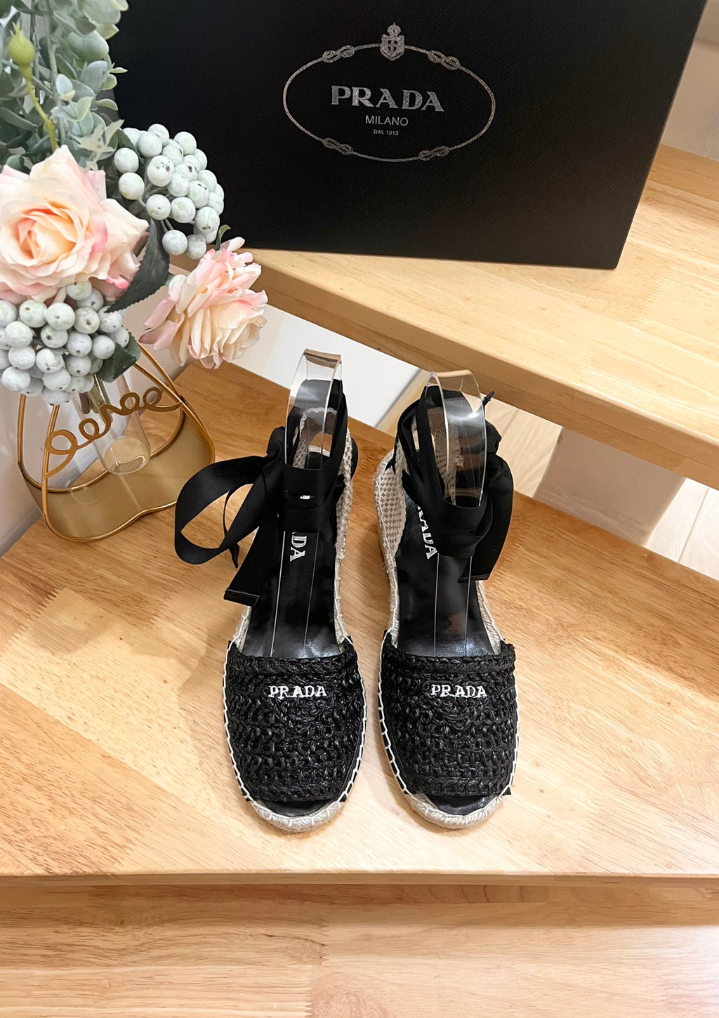 P Braided round toe wedge heel lace-up sandals bucket shoes 0724070902