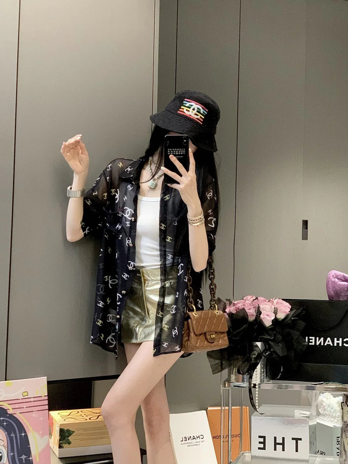 Fashion Letter Printing Old Flower Sunscreen Shirt 1024042620