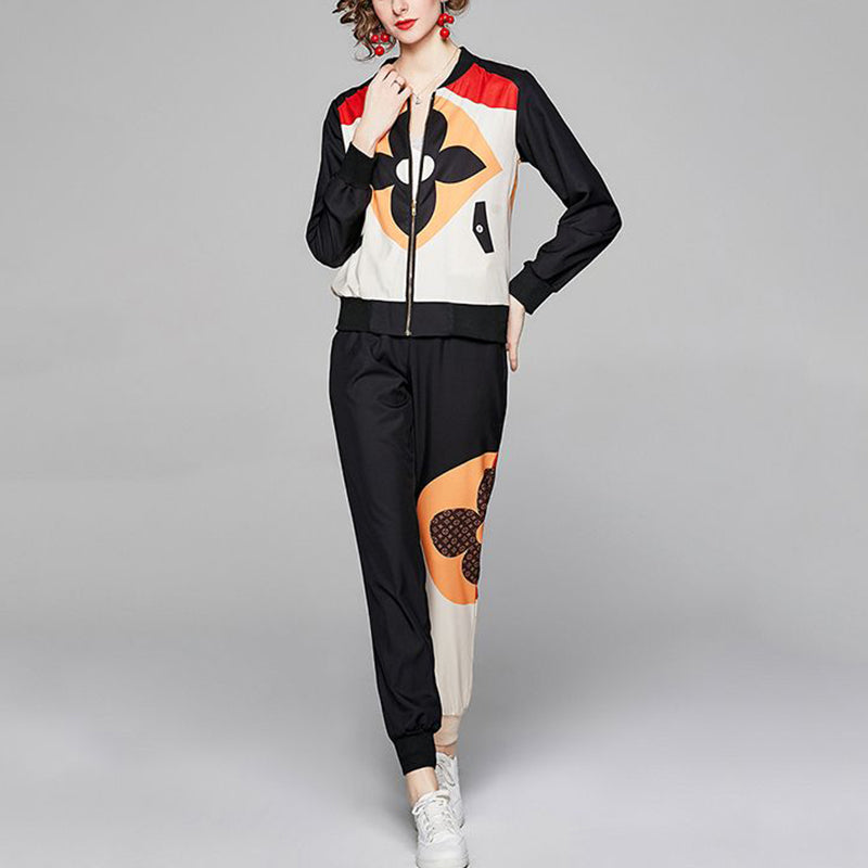 Fashion printed jacket color matching pants two-piece set PD10062006