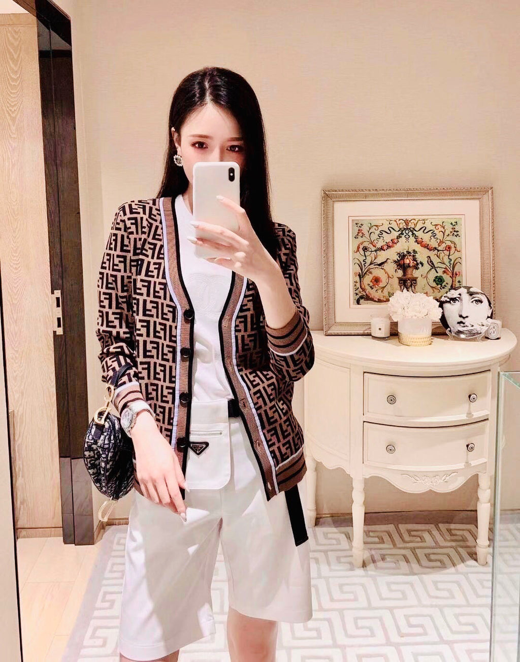 F Print Fashion Cardigan Sweater XC0823040761