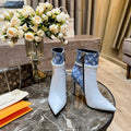 New blue and white pointy toe boots 1025012209