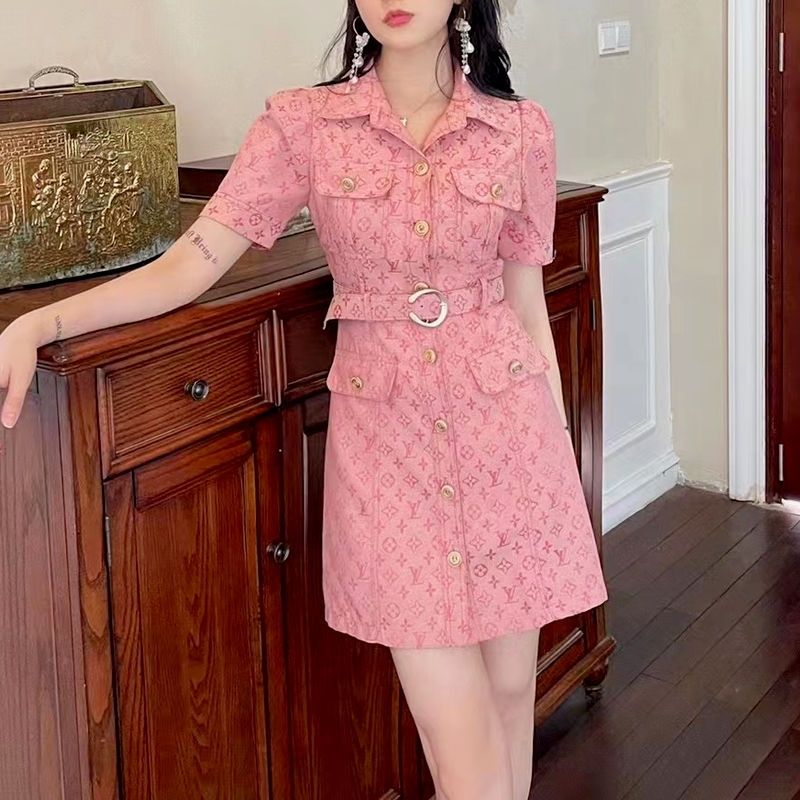 Pink Handmade Cottom V Logo Women’s Dress